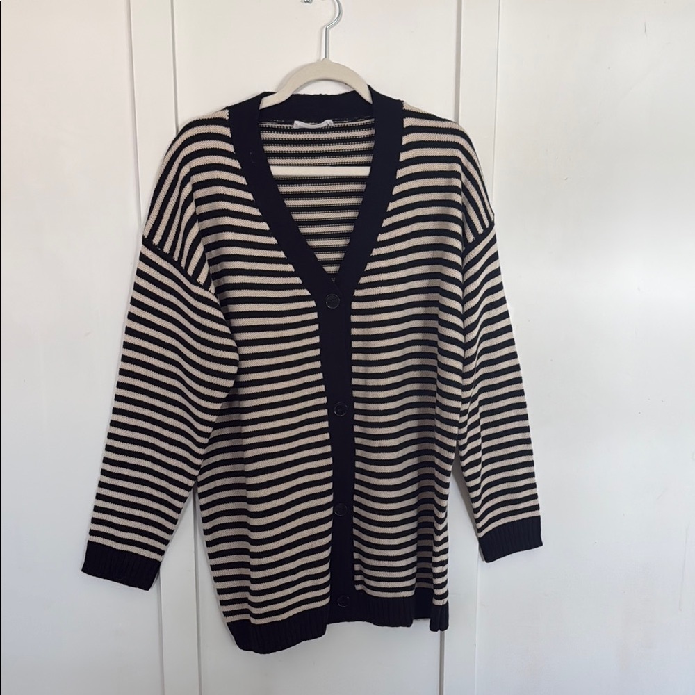 NWOT Carly Jean Los Angeles Striped Black and Cream Cardigan